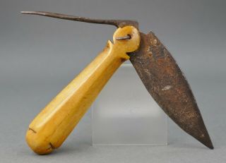 Antique C18th Sailors Seamans Carved Folk Art Scrimshaw Rigging Folding Knife