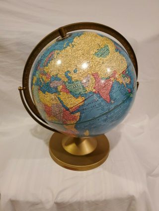 Crams Imperial 12 Inch World Globe Map Rotating Table Top Full Metal Ring Ussr