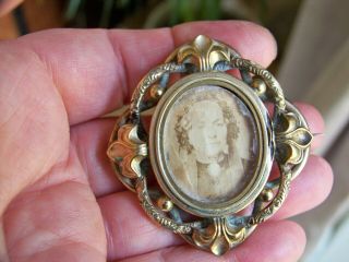 Antique Jewellery Victorian Pinchbeck Mourning Picture Hair Locket Brooch Pin Af