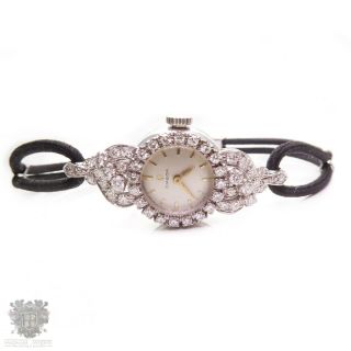 Art Deco Vintage 18k White Gold Platinum & Diamond Omega Watch 1ctw