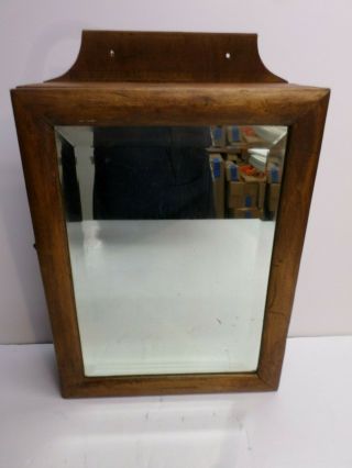 Antique Wood Medicine Cabinet W/ Beveled Glass Mirror - Hardware