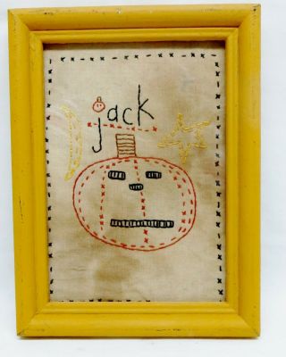 Primitive Halloween Jack O Lantern Framed Art Cross Stich