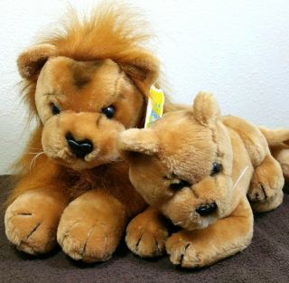 Vintage Dakin Lion Plush Set Nature Babies Cub 18 " 1982