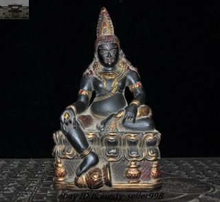 9 " Old Tibet Buddhism Black Jade Stone Yellow Jambhala Mammon God Buddha Statue
