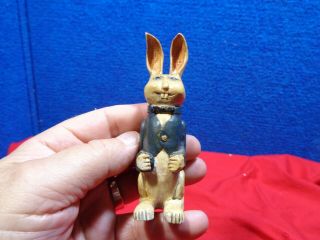 Vintage Ooak Hand Carved And Paint Decorated Wood Folk Easter Bunny
