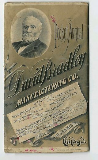 Antique David Bradley Mfg.  Co.  1891 Pocket Annual Calendar Farm Advertising