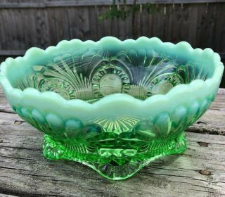 Antique Vintage Rare Northwood Shell Opalescent Green Footed Novelty Bowl 9 Inch