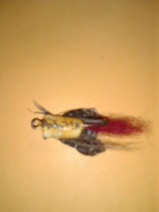 VINTAGE FLY WOOD AND HAIR/FEATHER POPPER VINTAGE,  TOPWATER BAIT. 4