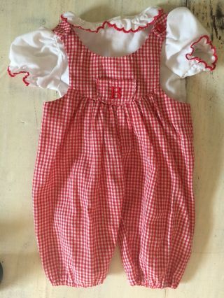 American Girl BITTY BABY Playtime Overalls Blouse & Hat Red & White Gingham 2