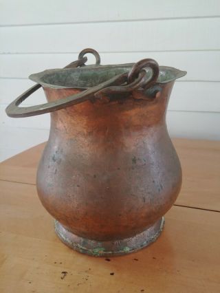 Antique Medium Copper Pot/kettle/cauldron Hand Hammered 7 1/4 " X 6 1/8 "