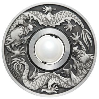 2017 Australia 1 Oz Silver Dragon & Pearl Antiqued $1 Coin Gem Bu Sku54528