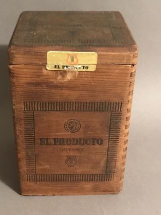 Antique Wooden 1950’s El Producto " Queens " Cigar Dovetailed Box With Label