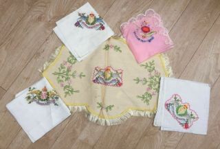 Unusual 5 Antique Wwi Royal Flying Corps Sweetheart Embroidered Hankies Etc