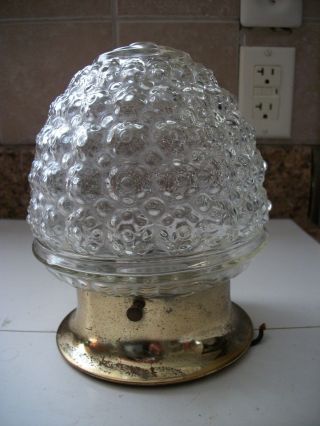 Single Light Ceiling Fixture Brass Base Pitted With Acorn Globe 7 " Tall 6 " Wide