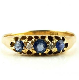 Antique 18ct Gold Diamond & Sapphire Ring Size Uk Q,  Us 8.  5,  Eu 57.  5