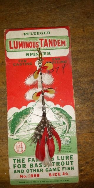 Vintage Pflueger Lumious Tandem Spinner Fishing Lure On Card