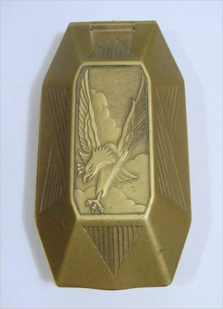Antique Gold Tone Art Deco Elgin Metal Eagle Watch Box - Empty
