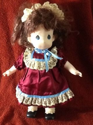 Vintage 1994 Precious Moments 12 " Doll,  With Maroon Dress Matching Hair Band