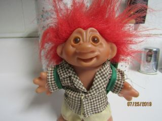 Vintage Thomas Dam Troll Doll School Boy Outfit Backpack Red Hair 5 " 1986
