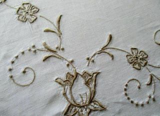 Antique Madeira Tablecloth - Hand Embroidered - 33 " Sq.  Linen