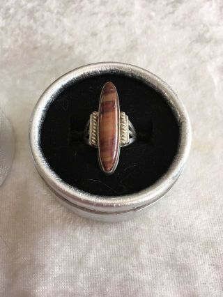 Vintage Antique Petrified Wood & Sterling Ring Fabulous Oblong Shape - Flattering