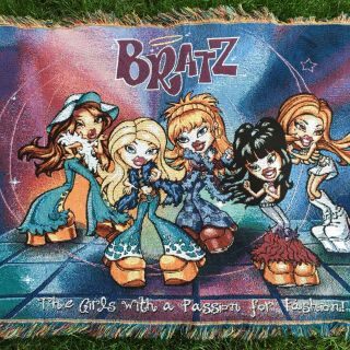 Vintage Bratz Dolls Fringed Tapestry Throw Blanket 56.  5” X 41” Cartoons 2000’s 2