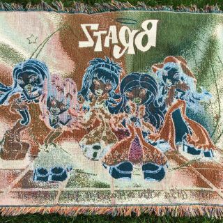 Vintage Bratz Dolls Fringed Tapestry Throw Blanket 56.  5” X 41” Cartoons 2000’s 5