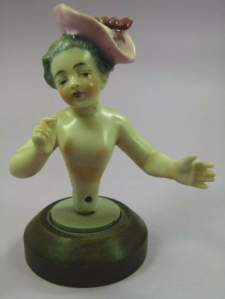 Lovely Antique German Half Doll Dressel & Kister Girl W/ Pink Hat
