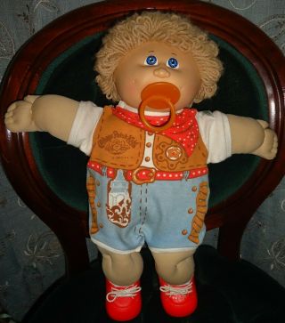 Vintage Coleco Cabbage Patch Kids Boy Doll W/ Pacifier Western 1982 A,