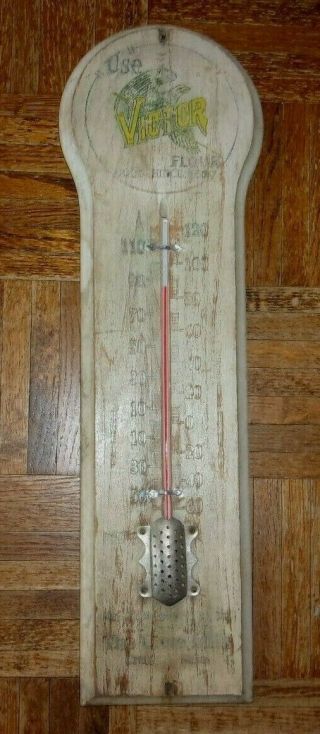 Vintage Large Antique Wood Advertising Thermometer