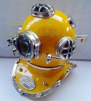 Us Navy Mark V 18 Diving Divers Helmet Deep Sea Scuba Chrome Yellow Finish Gift