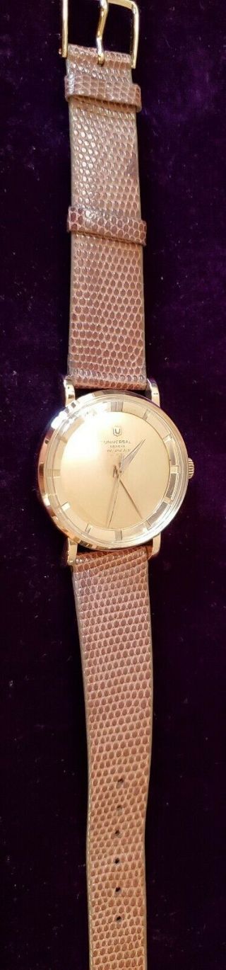 Vintage Mens Oversized 18k Solid Gold Universal Geneve polerouter Wristwatch 9