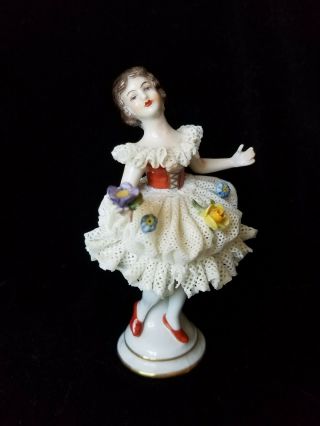Vintage Volkstedt Dresden Porcelain Lace Figurine,  Germany Pre - Ww2,  Rare