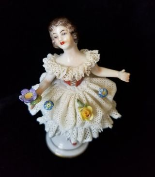 Vintage Volkstedt Dresden Porcelain Lace Figurine,  Germany Pre - WW2,  RARE 2