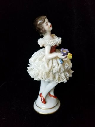 Vintage Volkstedt Dresden Porcelain Lace Figurine,  Germany Pre - WW2,  RARE 3