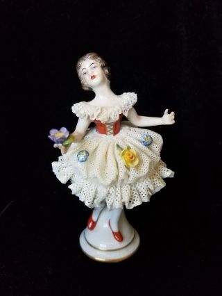 Vintage Volkstedt Dresden Porcelain Lace Figurine,  Germany Pre - WW2,  RARE 4