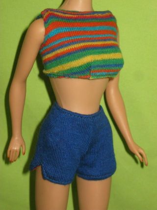 Barbie Vintage 1963 Separates Pak Multicolor Striped Knit Top & Blue Red Shorts