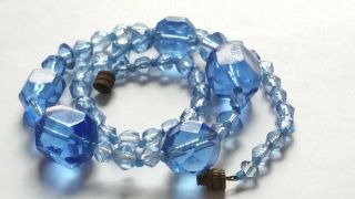 Czech Antique Art Deco Blue Cuboid Glass Bead Necklace