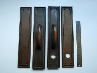 Antique Russwin 16 Inch Double Entry Door Brass Push Pull Plates & Lock