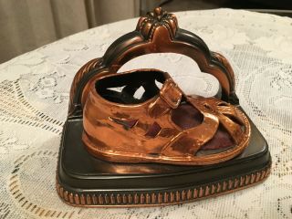 Vintage Antique Bronze Brushed Copper Baby Girl Shoes Metal Mount Bookends 4