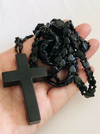Antique Victorian Whitby Jet.  Cross And Flapper Necklace,  Heavy