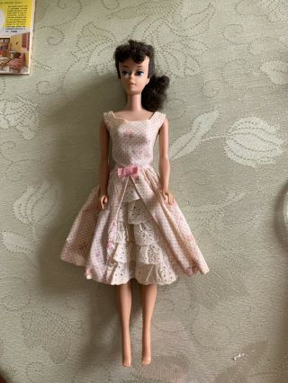Vintage 1963 Barbie 7? Mattel Brunette Midge Ponytail In 931 Garden Party Dress