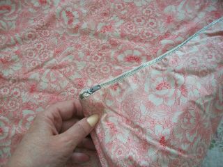 Vtg Pillowcase Cover Strong Cotton Metal Zipper Closure Antique Floral Standard