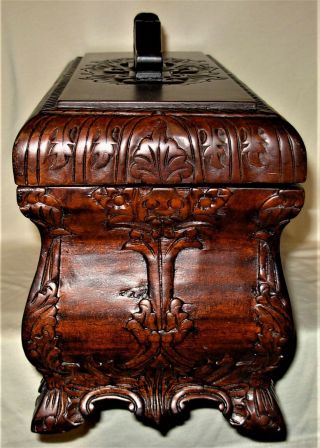 Victorian Tea Box Caddy Chest Hand Carved Mahogany 5