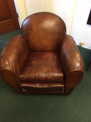 FRENCH ART DECO EARLY 1900 ' s LEATHER CLUB CHAIR 3