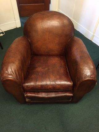 FRENCH ART DECO EARLY 1900 ' s LEATHER CLUB CHAIR 5