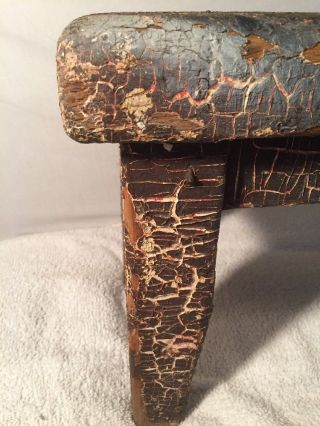 VTG Wooden Step Stool w/ Cracked Paint HEAVY Shabby 18 x 9.  5 