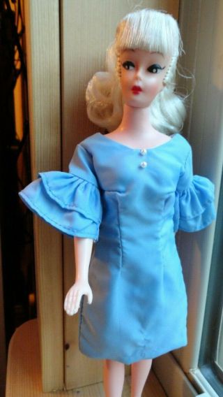 Vintage Barbie Clone Satin Blue Dress W/matching Clutch & Blue Ot Heels No Doll