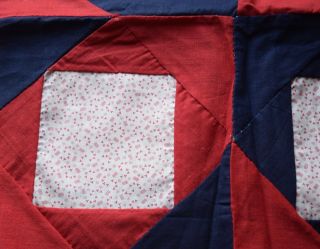 3 1880 ' s Diamond in a Square quilt blocks,  red/white shirting,  solid red,  blue 2