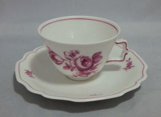 Antique Augarten Wien Porcelain Demitasse Cup And Saucer Set Roses Pattern
